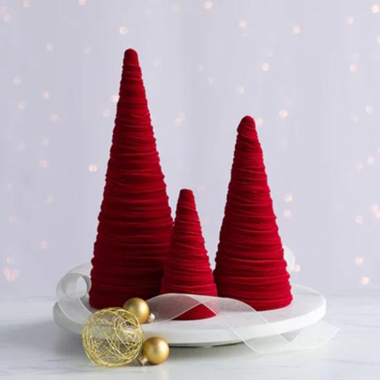 Velvet Christmas Cone Tree Decorations Christmas Flocked Tree Table Centerpiece