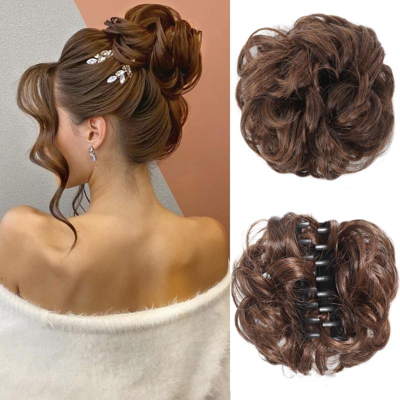 Synthetic Chignon Messy Hair Bun Claw Clip In Hair Piece Wavy Curly Bun Ponytail Scrunchie Hairpieces for Women