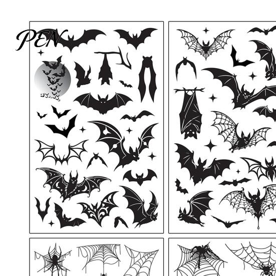 Spooky Bat Pattern Stickers 4Pcs Halloween Spider Tattoo Stickers, 3D Realistic Temporary Body Art Easy To Apply Makeup for Party, Waterproof Fake Web