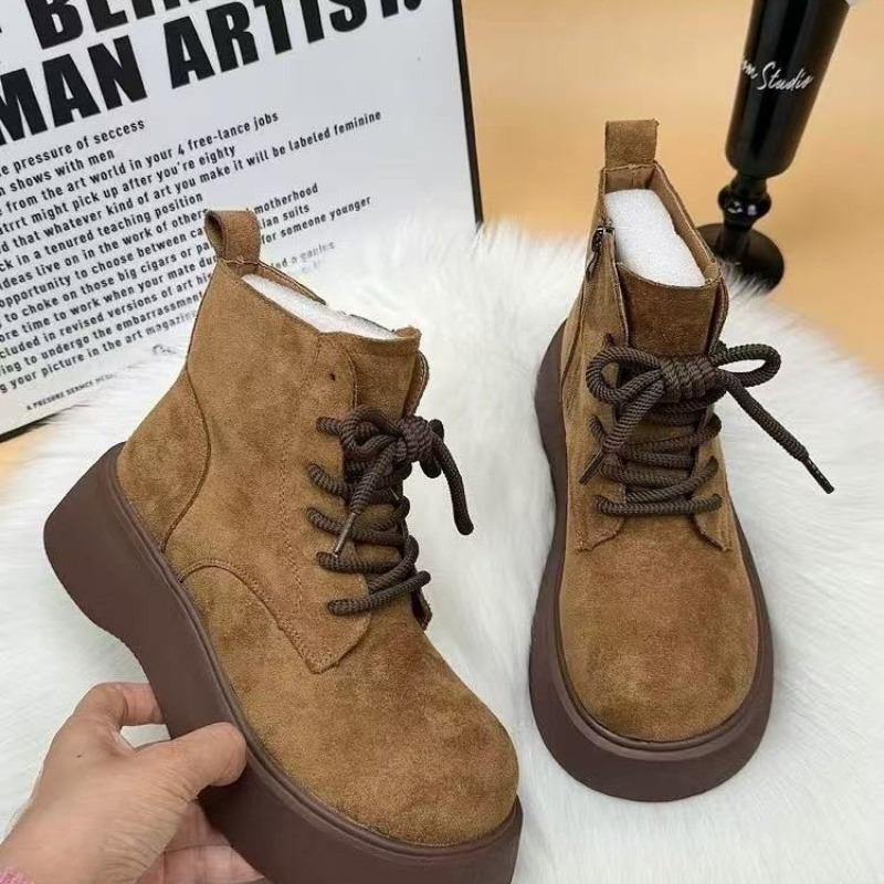 Nya tjocksulade Martin-kängor för damvintern, nya små män, förhöjda och sammet för att hålla värmen, vänd päls och tunna korta stövlar