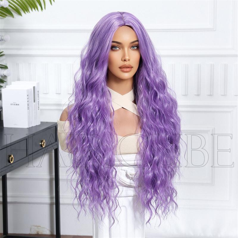 Synthetisches Haar Schwarz Lila Ombre Perücke Lange Body Wave Perücke Natürliche Water Wave Frisur Sexy Damenperücke für Frauen Cosplay