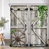 Rustic Barn Door Shower Curtains Rural Life Green Vines Wheel Wooden Plank Door Bath Decor Vintage Western Cowboy Bath Curtain
