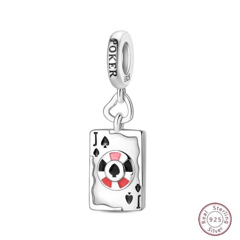 Halloween Charm Copper Poker Card Pendant Beads Black Spade 10-A Royal Flush Red Heart 10-A Charm For Bracelet Woman Jewelry