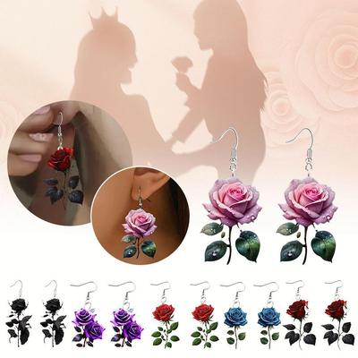 Fashion Acrylic 2D Flat Rose Earrings Romantic 2D Flat Rose Forest Flower Jewelry Earrings Styl B5I0
