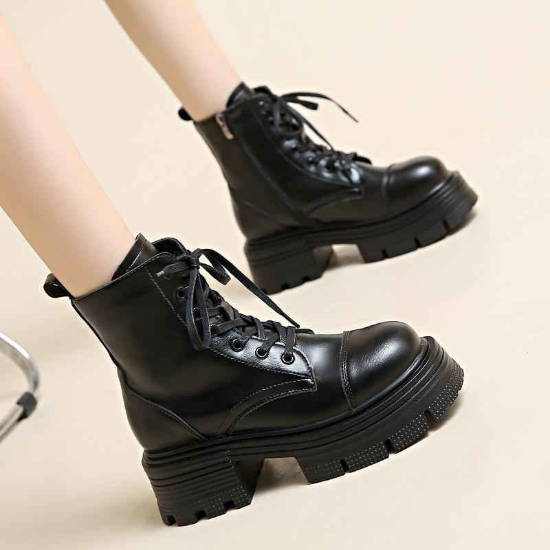 Thick-heeled Martin boots for women 2025 popular autumn and winter versatile thick-soled single boots, small people increase height and look thin, sh