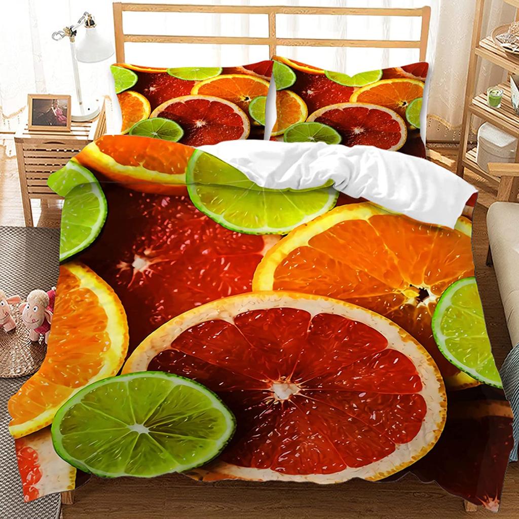 Lemon Duvet Cover Set Fresh Fruits Pattern Polyester Comforter Cover King Queen Twin Full Size For Kids Teens Adults Bedding Set