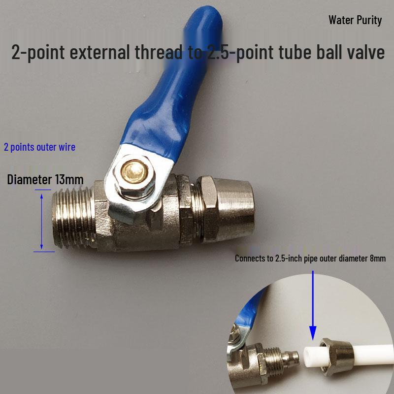 4-Way to 2-Way Tee Connector Water Purifier Valve with Switch, One-Piece Copper Alloy Ball Valve.