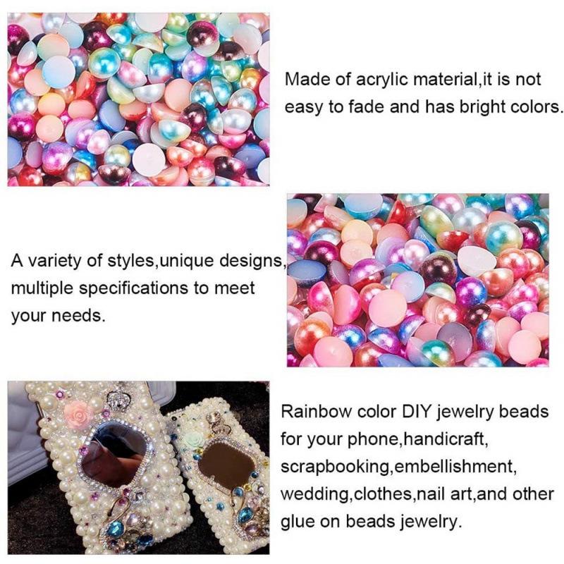 Black & White Gradient Semi-Circular Acrylic Pearl Nail Art Stickers