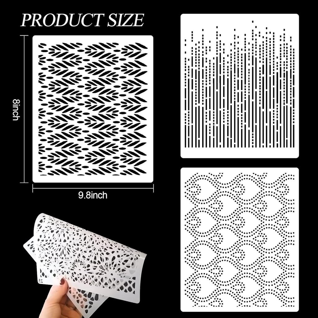 DI QIU REN 8PCS Cake Decorating Stencils & Templates, 8x9.8Inches Large Floral Cake Printing Fine Hollow Lace Cookie Fondant Dessert Cake Templates,