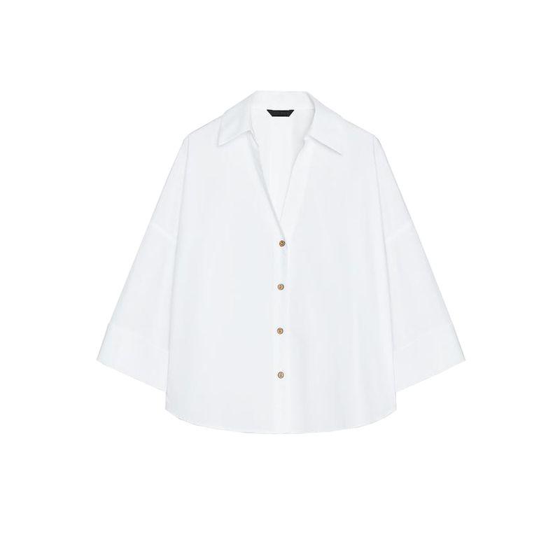 Spring New Women's Clothing Asymmetric Hem Wide Sleeve Poplin Comfortable Long Sleeve Lapel Shirt 2246255