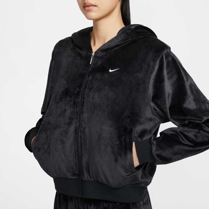Nike Bluza z kapturem NSW NK CHLL VLR FZ Jednolity kolor Wszechstronna Wygodna Miękka Kurtka z długim rękawem Kurtki damskie Czarna HJ0958010