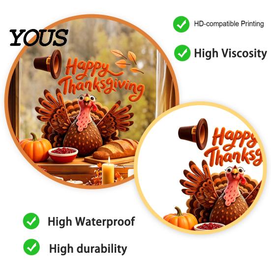 Seasonal Party Supplies Autumn Thanksgiving Turkey Window Static Sticker, Decorative Removable PVC Decals, Harvest Festival Art Theme Wall Clings