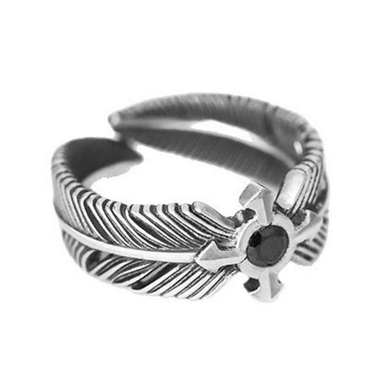 Yintai Fei Thai Silver Feather Cross Black Zirconium Pinky Ring for Men