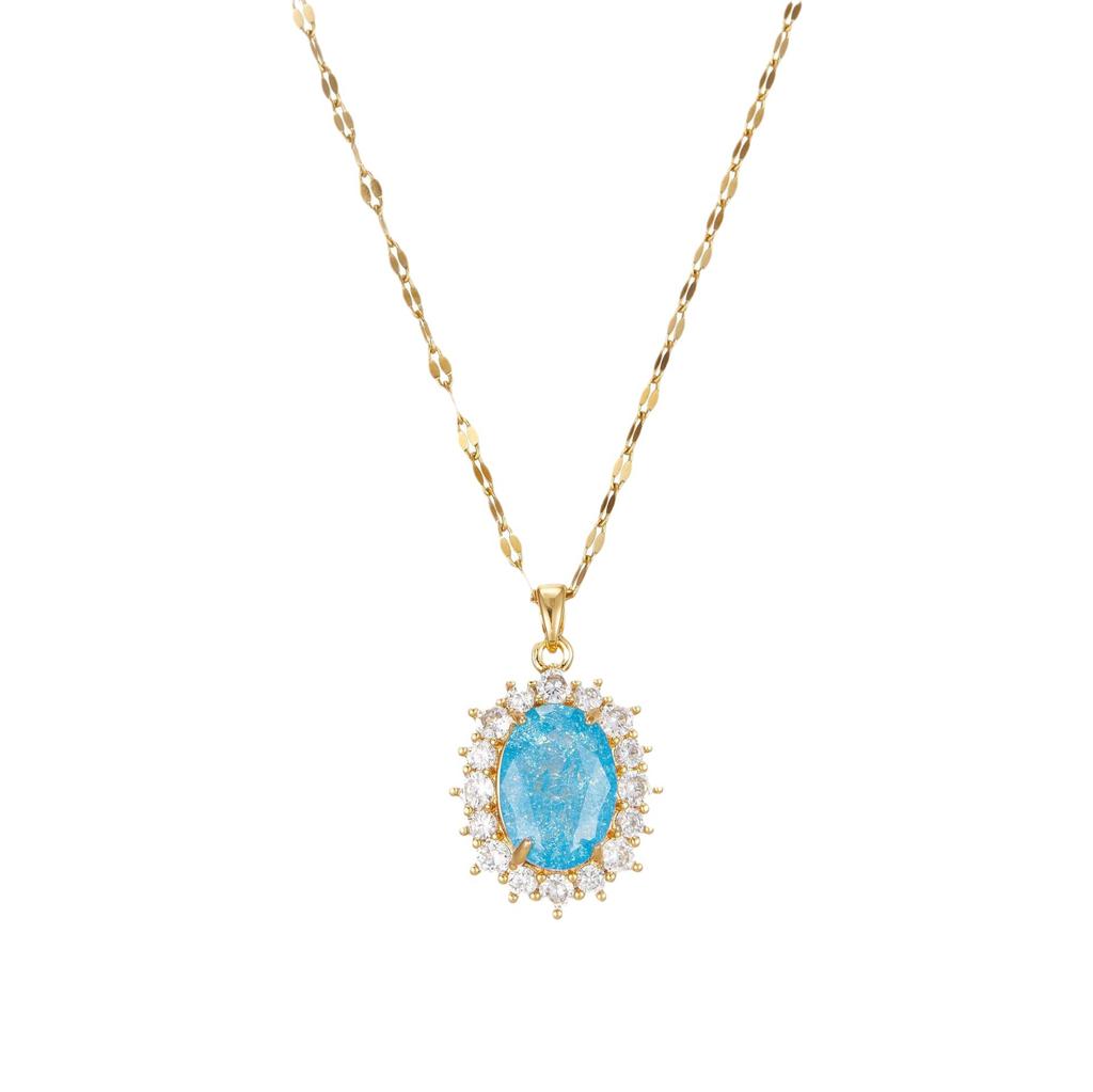 Vintage Oval Water Drop Necklace Female High Value Court Style Atmospheric Inlay Pendant Collarbone Chain