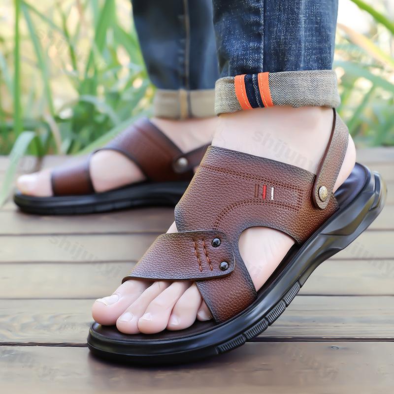 Fashion Men's Sandals Summer 2025 Casual Soft Bottom Driving Beach Shoes Slip-On Anti-Slip Microfiber Comfortable Sandals High Quality