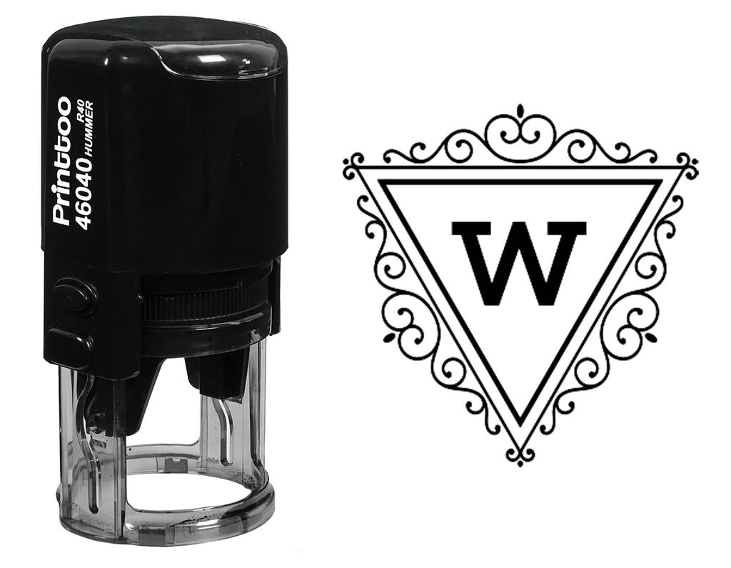 Printtoo W Alphabet Monogram Initial Triangle Swirl Border Office Stationary R-40 Self Inking Rubber