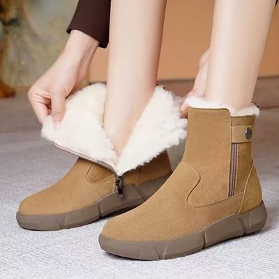 Damen Pelz ein dicker Boden ein Fußhocker Leder wasserdicht Winter leicht warm Schneestiefel rutschfest abriebfest lässige Sneakers Martin Baumwollstiefel