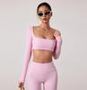 European & American Dance Yoga Wear: Sexy Square Neck Long Sleeve Top & High Waist Hip-Lifting Pants Set