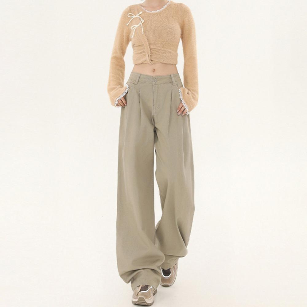 Niche Korean version of floor-mopping jeans spring and autumn new thin drape pleated loose wide-leg jeans tide