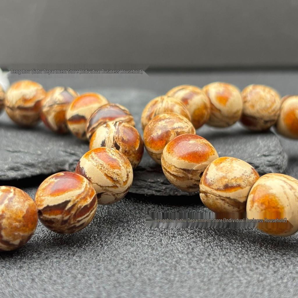 Qi Zhu Natural Burmese Amber Fossil Wenwan Prayer Beads - Round Buddhist Beads