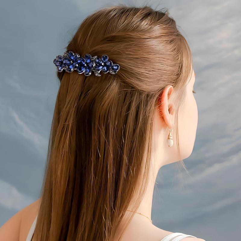 Elegant Rhinestone Blue Flower Hair Clip, Sparkling Crystal Design, Ideal for Wedding Bridal Hairstyles and Christmas Gifts.