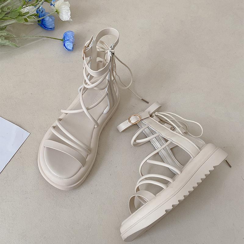 Platform casual Internet celebrity white retro heightening platform sandals women 2025 new summer beach wear Roman shoes