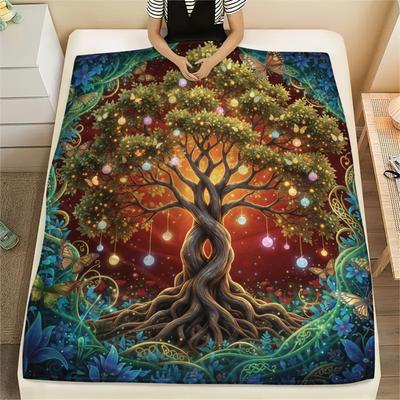1 Stück Lebensbaum-Print Flanelldecke, Hohe Qualität für alle Jahreszeiten, Heimdekoration, Wärme und Komfort, Perfekt für Weihnachtsgeschenke