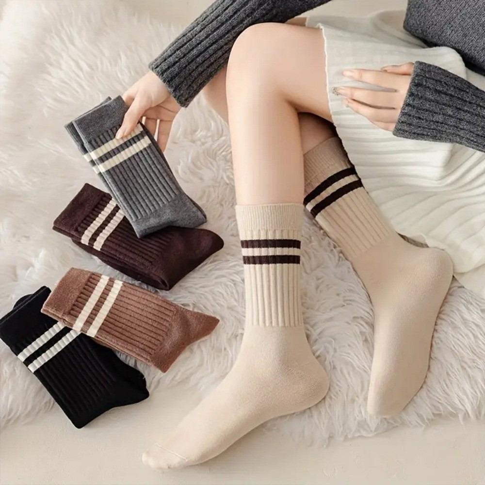 5paris Elastic Stripe Socks Soft Calf Socks Preppy Style Cotton Socks Lady