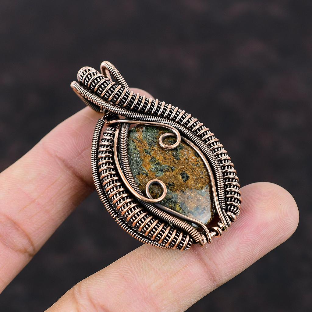 Spessartine Garnet In Limestone Pendant Copper Wire Wrapped Pendant Handmade Pendant Copper Jewelry Engagement Gift Natural Gemstone Pendant