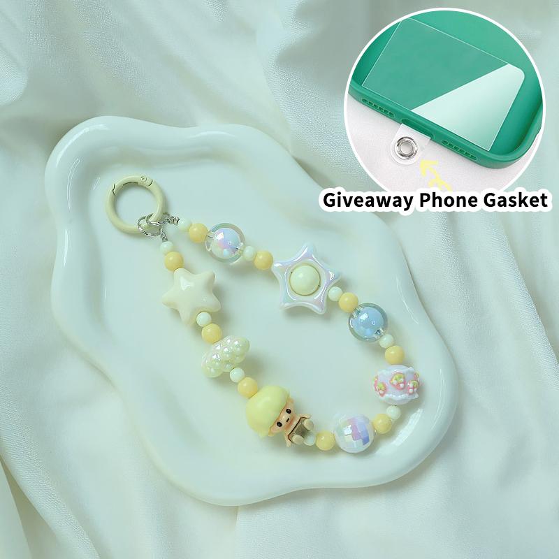 Roztomilá kreslená panenka s korálkovým popruhem na telefon, řetízkem na batoh, přívěskem na klíče, přívěskem proti ztracenému telefonu, dárkem pro iPhone, Samsung a dívku