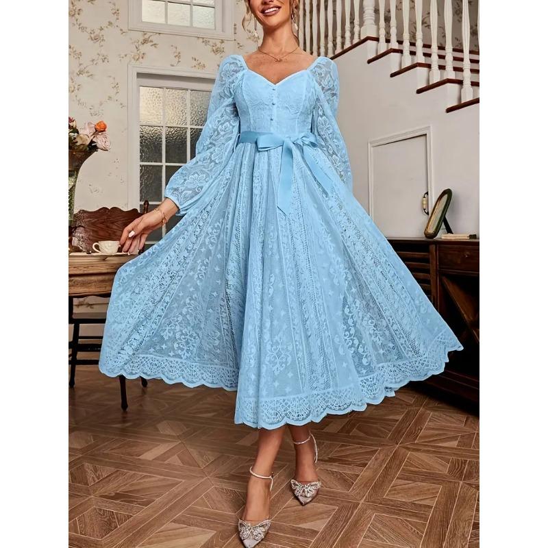 Women Elegant Vintage Lace V Neck
