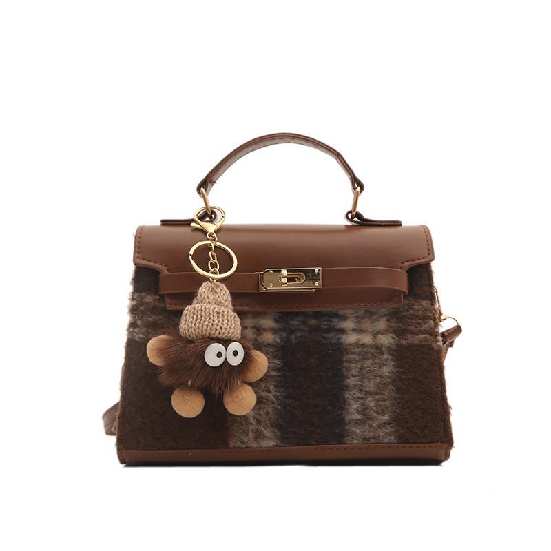 

Fashionable Plaid Color Block Shoulder Crossbody Bag Women Bags2024 Street Style кавовий