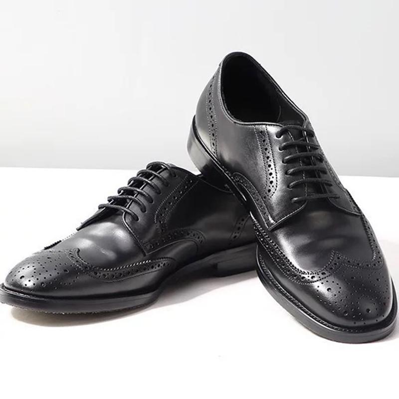 Fashion Vintage Genuine Leather Men Carved Brogues Shoes Handmade Dress Shoes Business Mens Oxford Shoes Leather Footwear