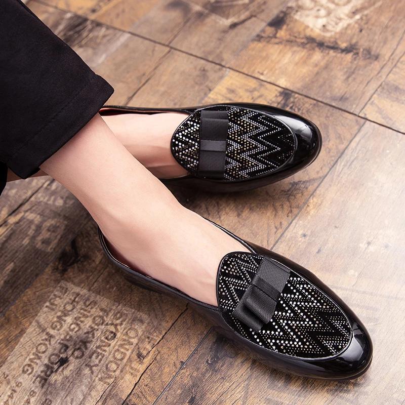 British Men's Charm Bowite Dress Men Oxford Shoes Man Luxury Male Black Moccasins Wedding Prom Shoes for Men
