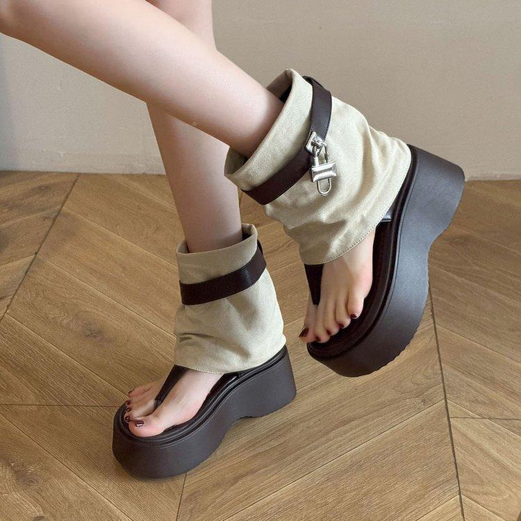 7Cm Thick-soled Trousers, Cool Boots for Women 2025 Summer New Small Toe Retro Sandals Heightening Hollow Short Boots