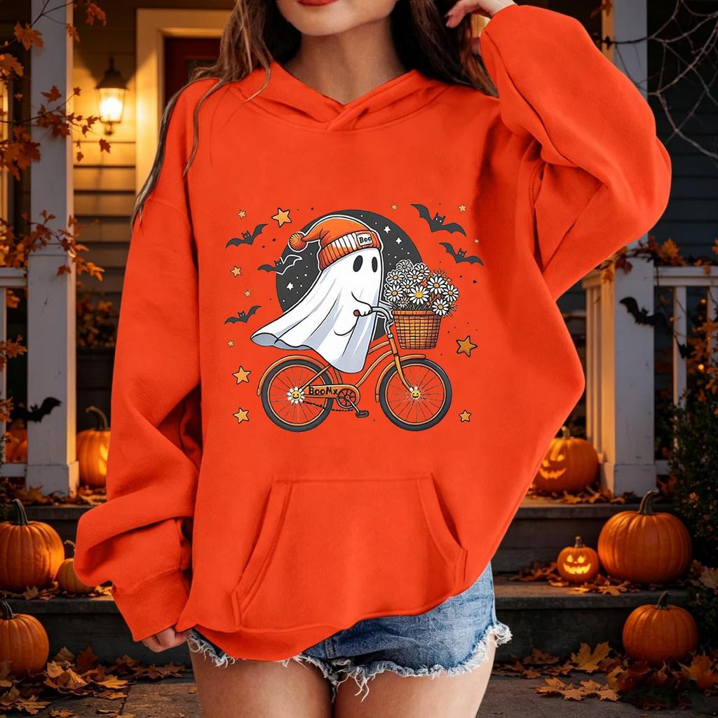 Kids Halloween Printed Hoodie, Loose Fit Casual Pullover for Boys Girls