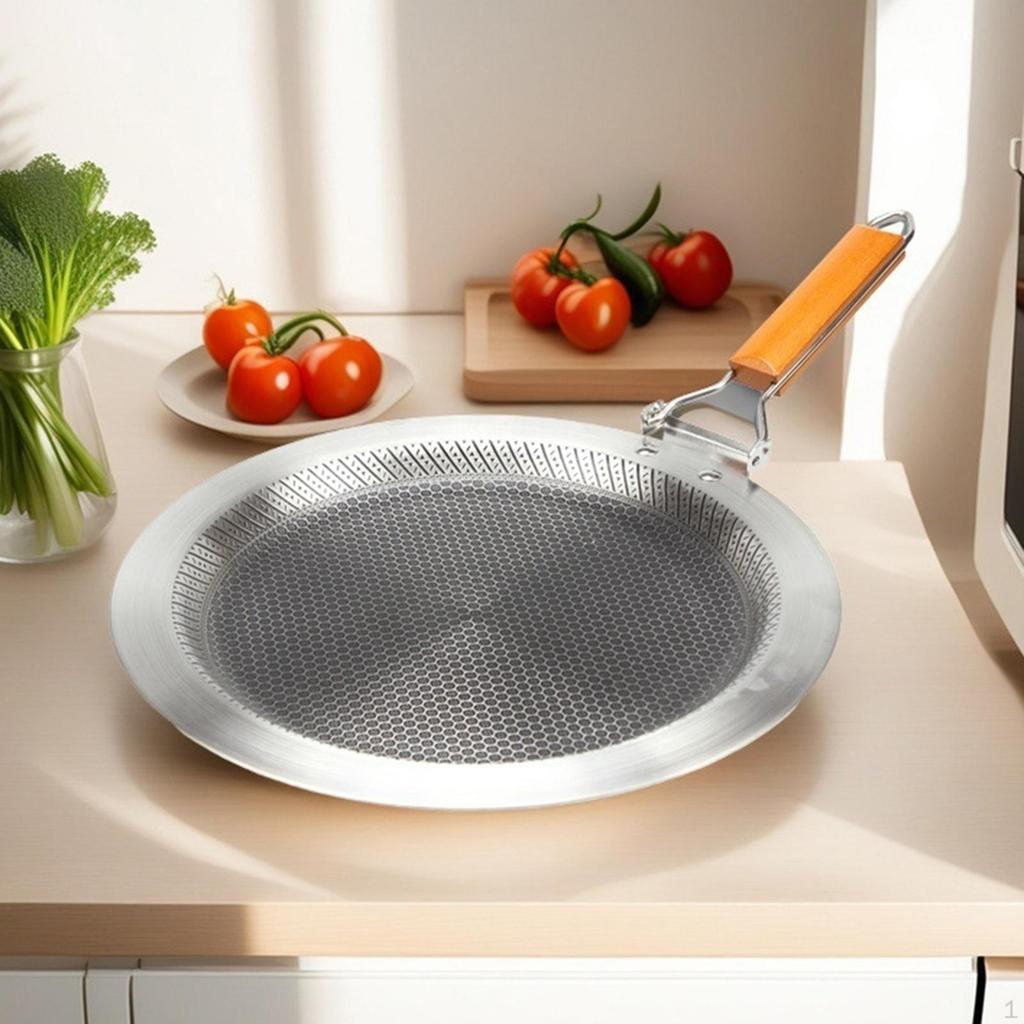Edelstahl Crêpepfanne Flache Bratpfanne mit klappbarem Griff Camping Kochgeschirr BBQ Grill Runde Pfannkuchen