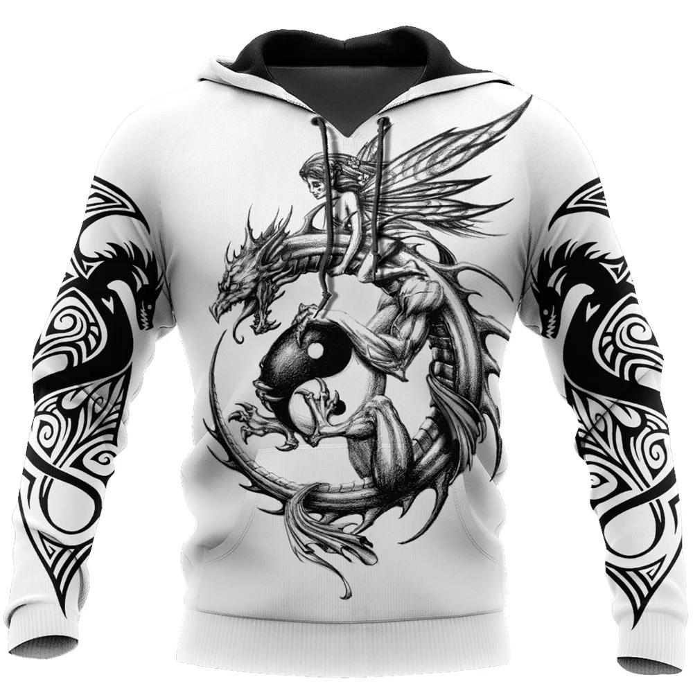 Herren-Hoodie mit chinesischem Drachen-Print, Mode 3D-Drachenmuster, neues Sweatshirt, Hip Hop Harajuku, übergroßer Pullover, Herrenbekleidung