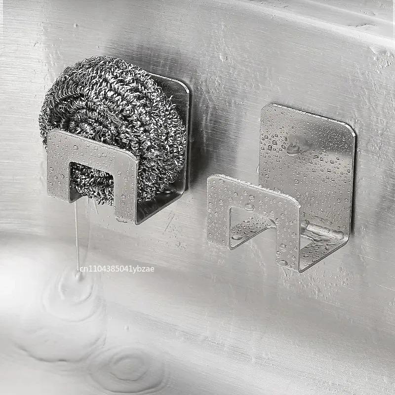 Stainless Steel Kitchen Sink Sponge Holder Tray Drainer Rack Self Adhesive Hook Sink Storage Holder Kitchen Accessories