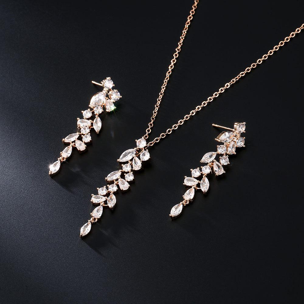RAKOL Korean Style Fresh Floral Bridal Jewelry Set - Women's Zirconia Micro-Paved Earrings & Necklace