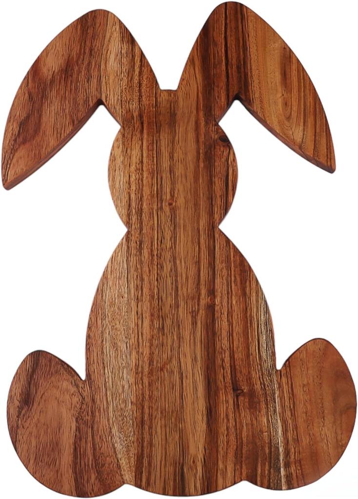 Bunny Shaped Wood Serving Board, Wood Cutting Board for Kitchen, Wooden Charcuterie Boards, Funny Serving Platter for Cheese and Food, 14.5" X 9.8"