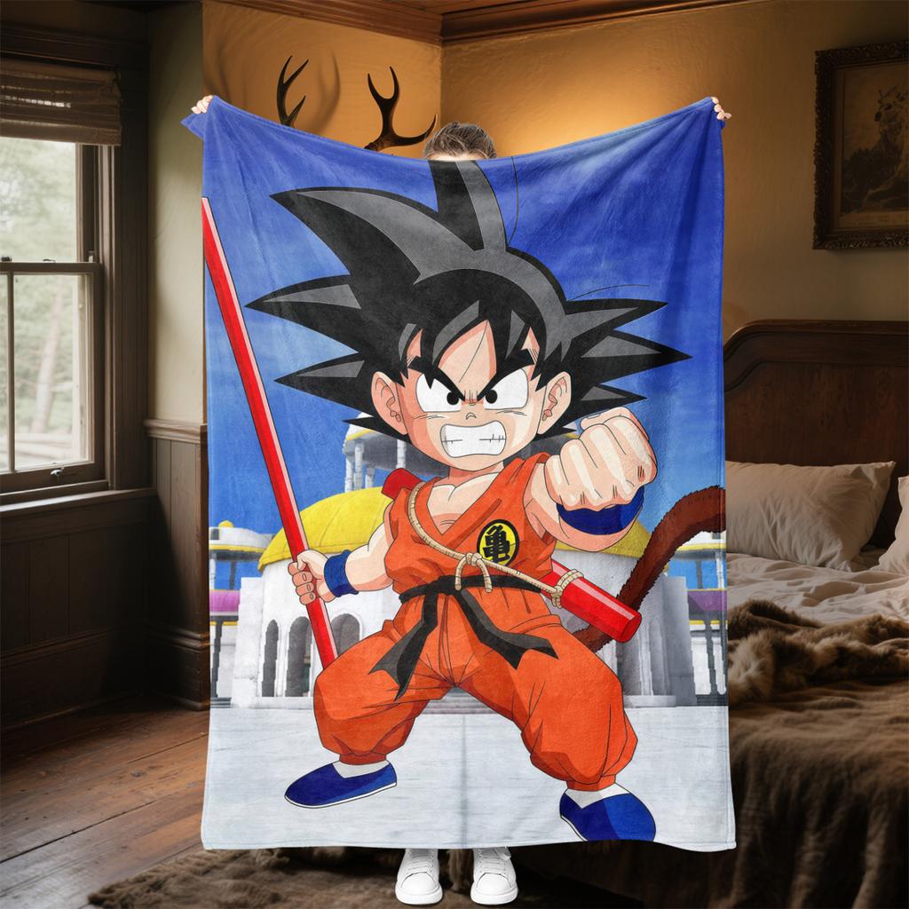1PC Son Goku Print Flannel Blanket, High quality All Seasons, Home Decor, Warmth and Comfort, Perfect for Christmas Gifts