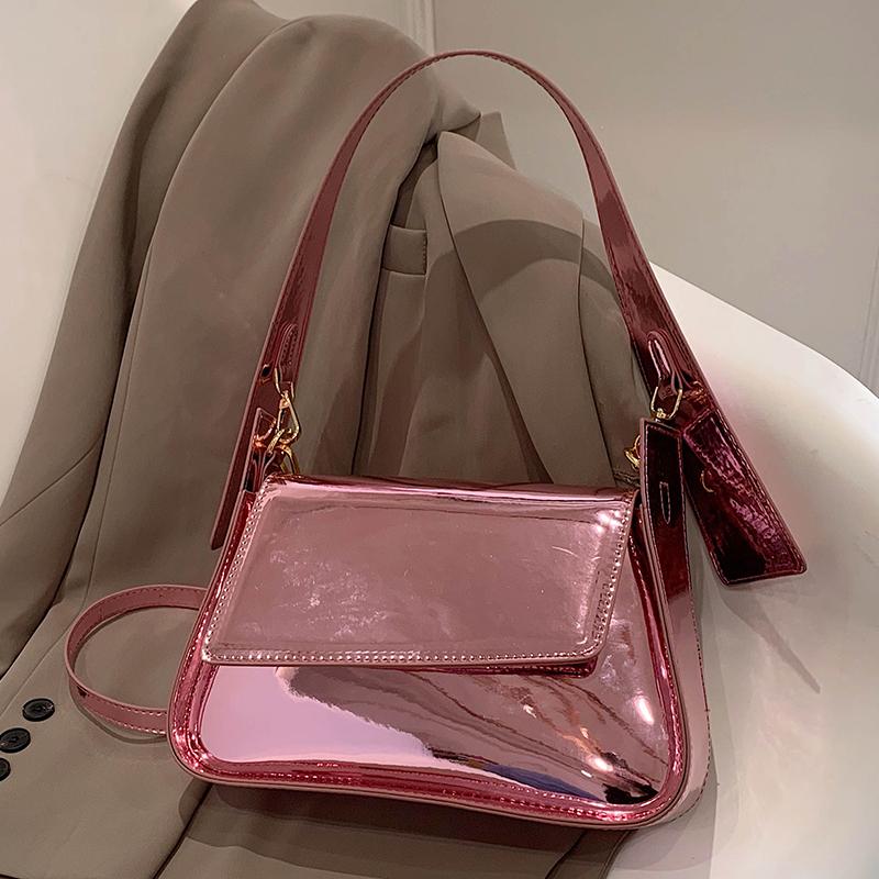 Women Glossy Underarm Bag  New Spring Summer Fashion Small Square Bag High Quality Pu Leather Female Single Shoulder Bag