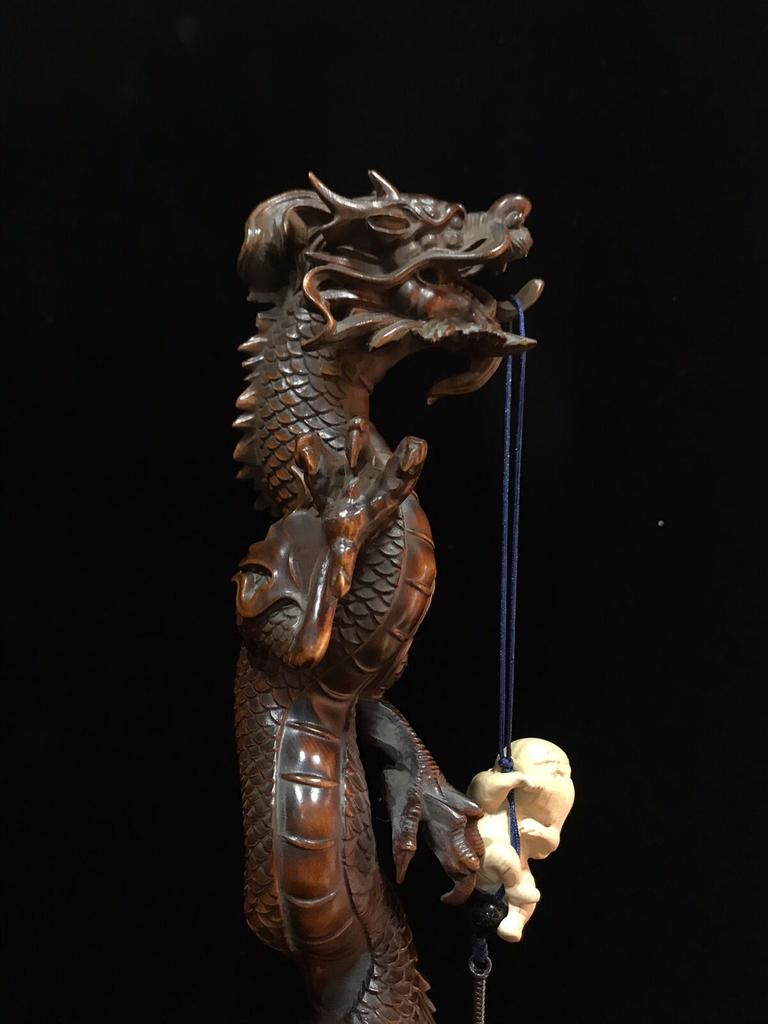 10" old antique wooden dragon statue wood carving Boxwood carved pen holder desk