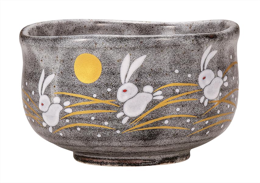 Kutani Ware Iwataya Matcha Bowl with Winged Rabbit Design K9-850