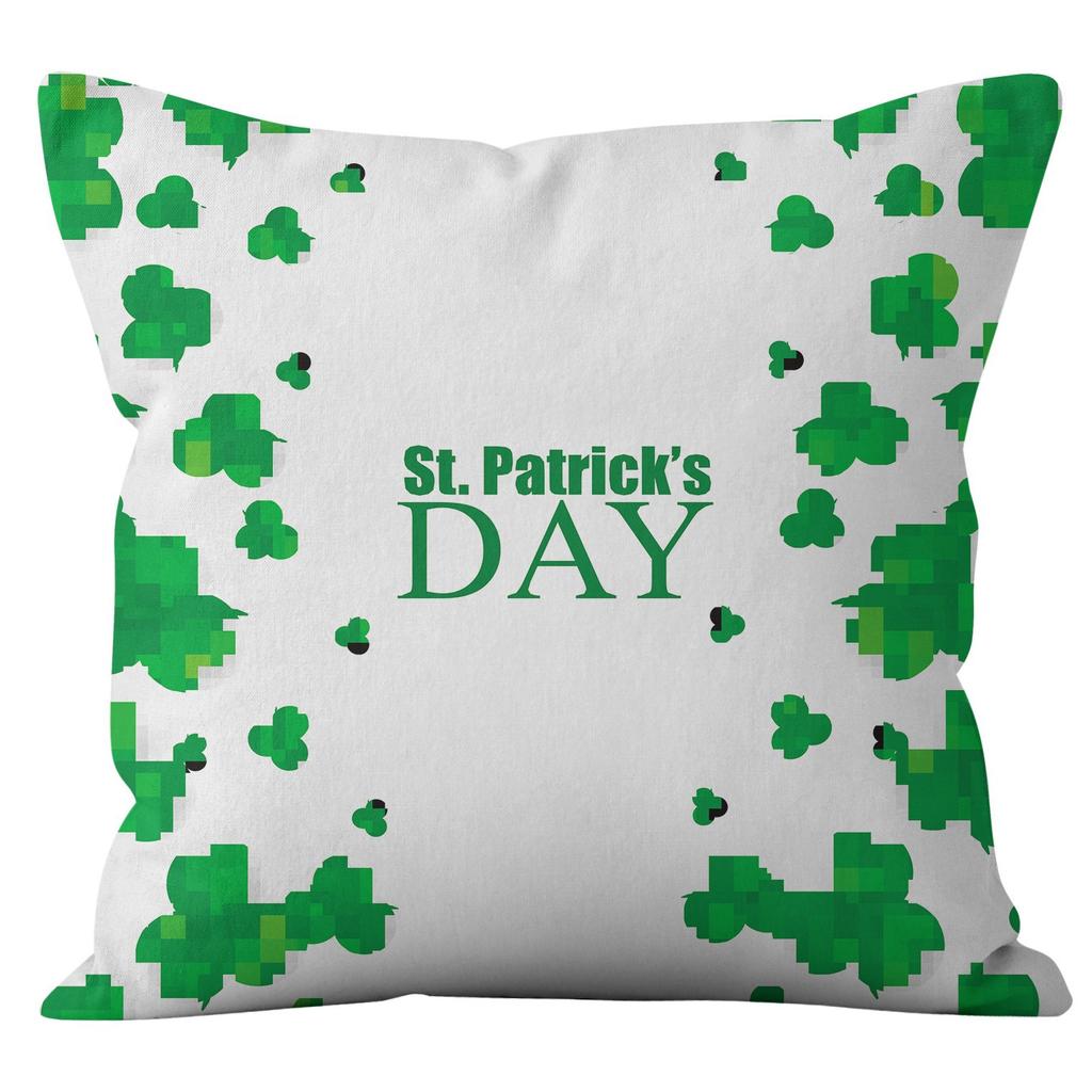 Home Cushion Cover St. Patrick's Day Pillowcase Four-leaf Clover Plaid Sofa Cushion Cover