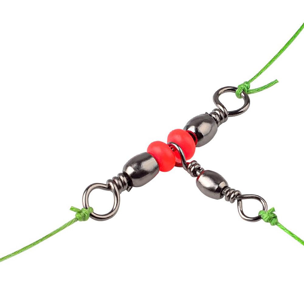 20pcs Fishing Tackle Connector 3 Way Barrel Swivels Snap Ring with Beads Fishing Line Connectors Triple Cross Line Swivels