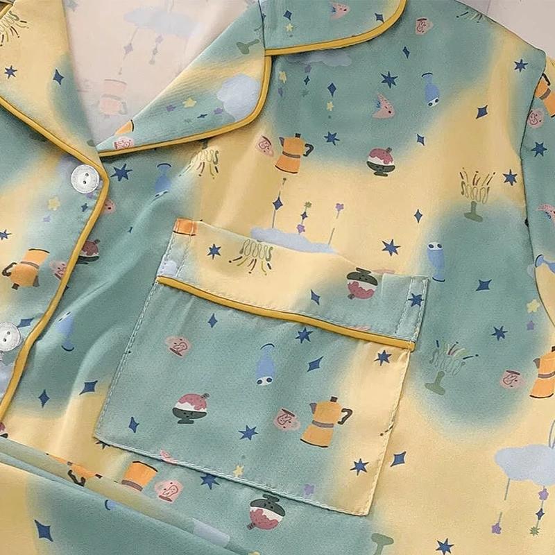 Romantic Cute Print Women's 3pc Pajamas Cartoon Sweet Pink Milk Silk Home Lounge  Fall Chic Trendy Nightwear