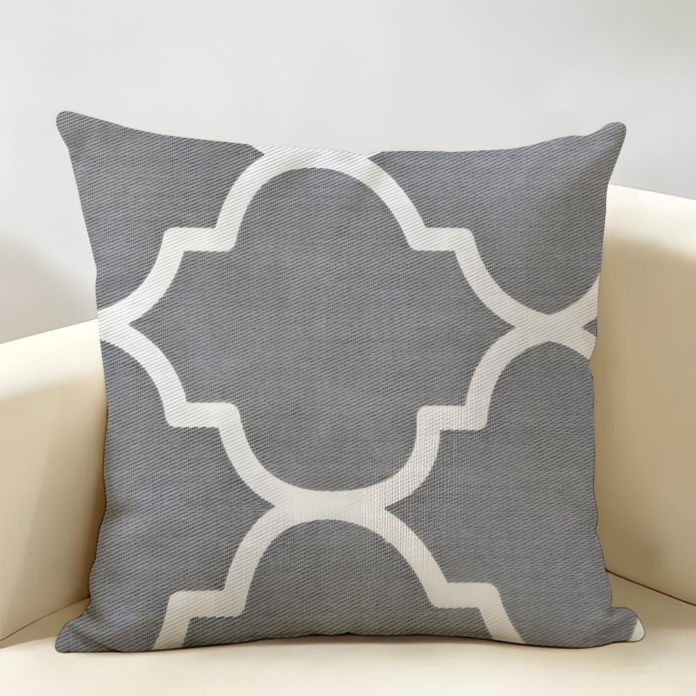 Gray Blend Pattern Cushion Cover Natural Linen Organic Fabric Double-Sided Printing Breathable Perfect For Home Decor