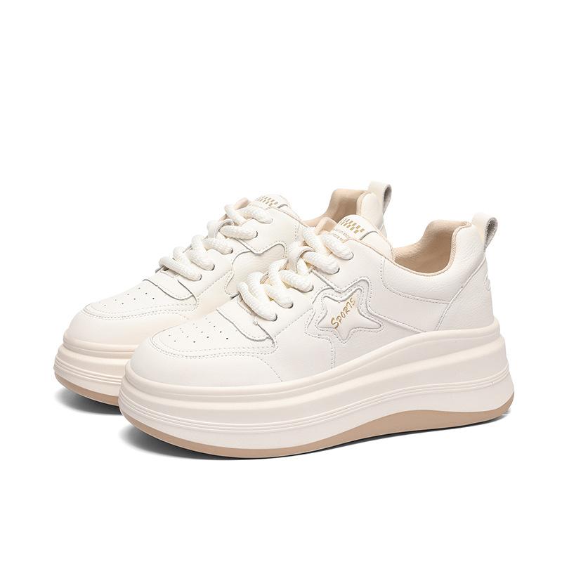 Genuine Leather Board Shoes Sneakers for Women's Spring and Autumn New Style Sponge Cake Sole Non-slip Lightweight Casual and Versatile Women's